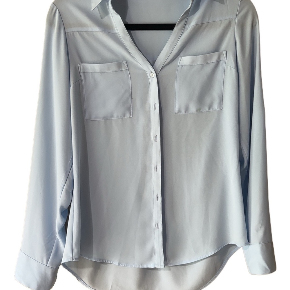 Express Light Blue Women's Button Down Polyester Shirt